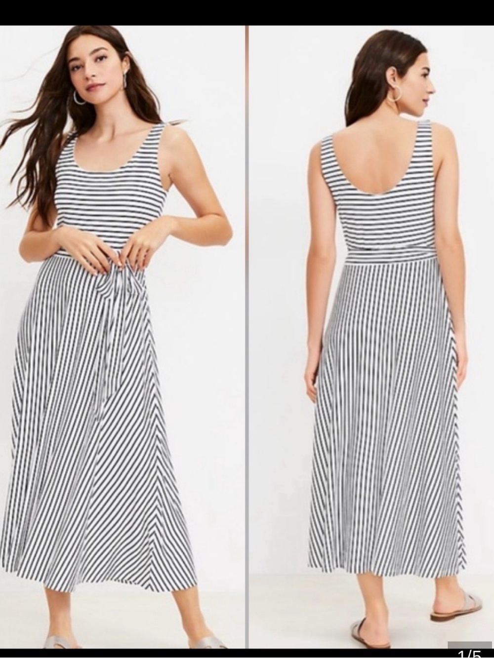 LOFT black and white Scoop-Neck Maxi Dress with tie waist